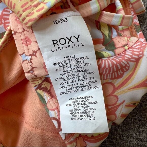 NWT Roxy Orange Sporty Floral Tropical Bikini Top Crisscross Straps Girls 16 - Picture 8 of 9